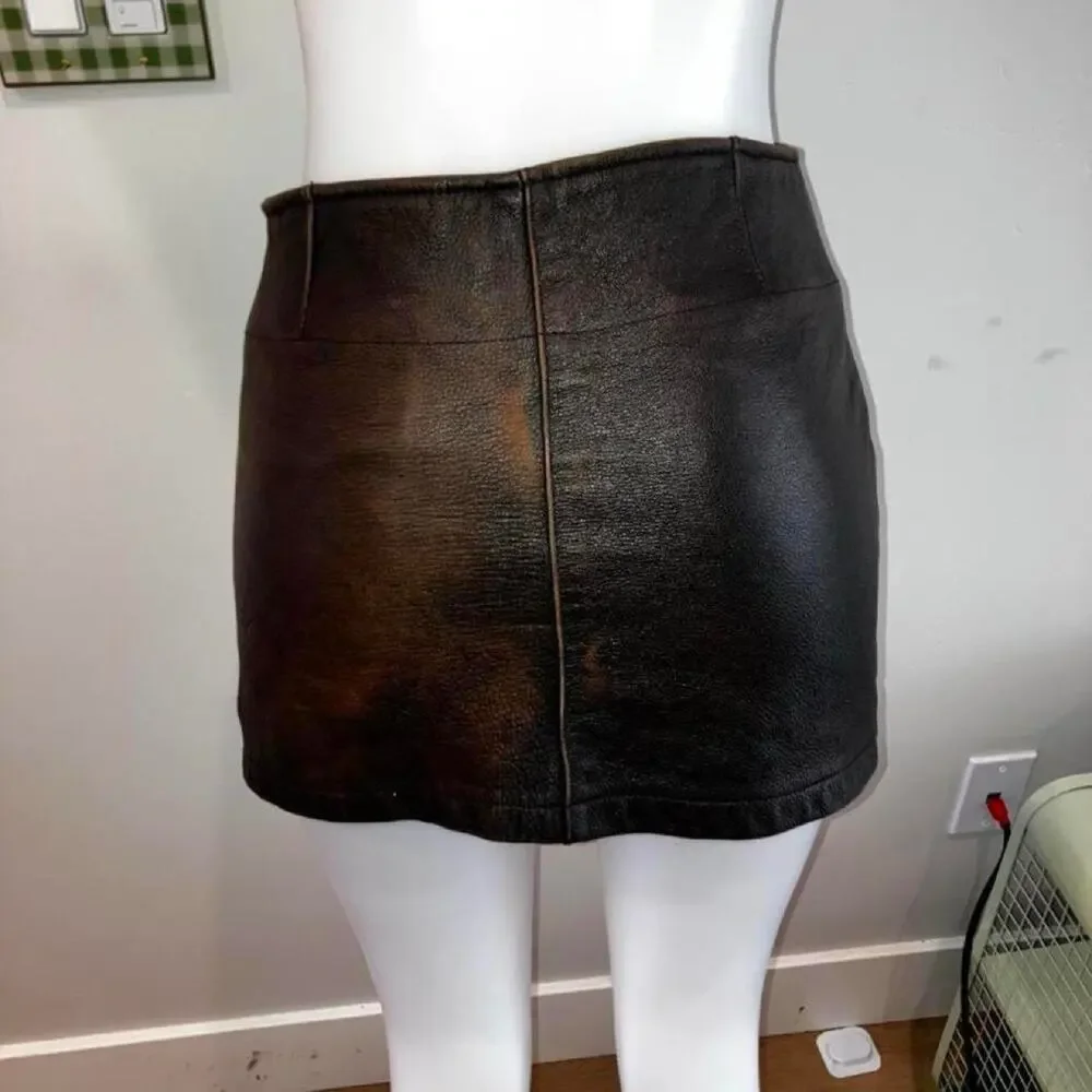Vintage 90s y2k leather brown mini skirt
